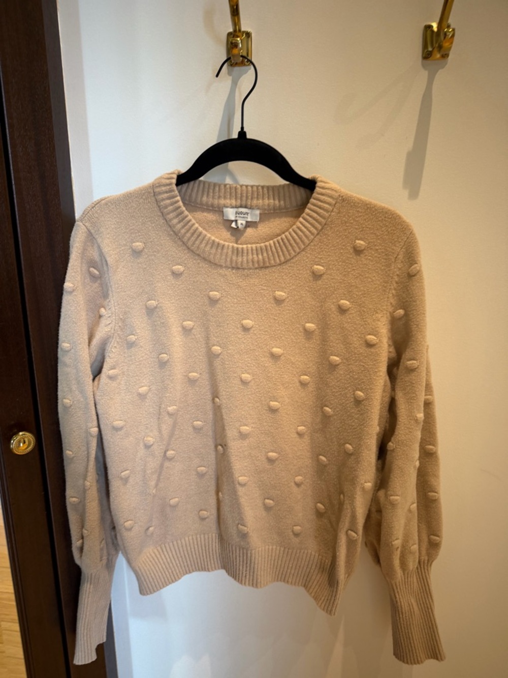 Cozy Pom-Pom Crewneck Sweater in Cream